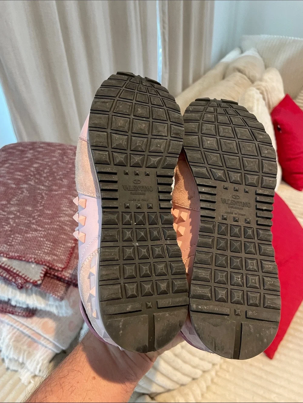 Valentino Garavani Pink Leather & Suede Studded Women's Sneakers